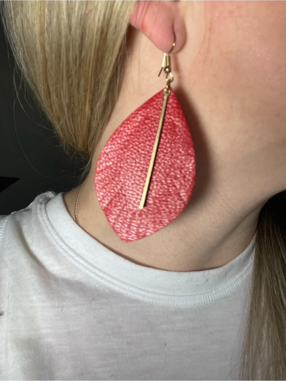 Boho Chic Vegan Leather Feather Leaf Drop Earrings with Gold Accent